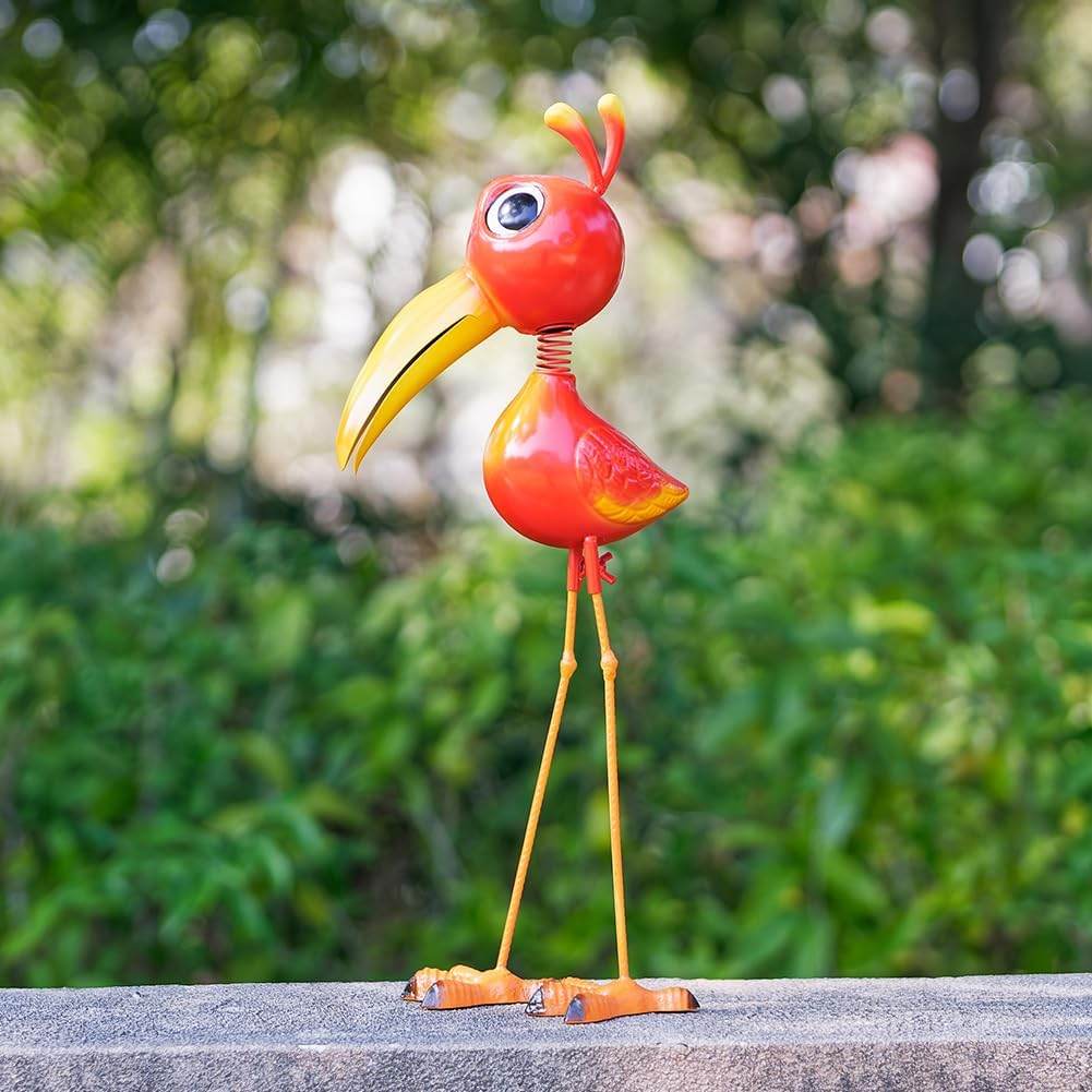 Cute Funny Metal Cardinal Whimsical Bird Statue Sculpture Art Decor Home Modern Yard Patio Lawn Ornament Outdoor Backyard Porch Decoy Pond - Bellamente Decorations