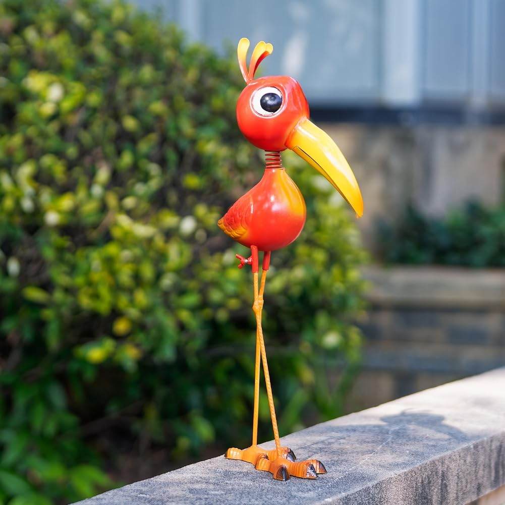 Cute Funny Metal Cardinal Whimsical Bird Statue Sculpture Art Decor Home Modern Yard Patio Lawn Ornament Outdoor Backyard Porch Decoy Pond - Bellamente Decorations