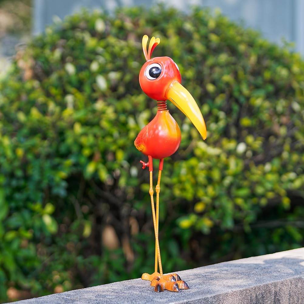 Cute Funny Metal Cardinal Whimsical Bird Statue Sculpture Art Decor Home Modern Yard Patio Lawn Ornament Outdoor Backyard Porch Decoy Pond - Bellamente Decorations