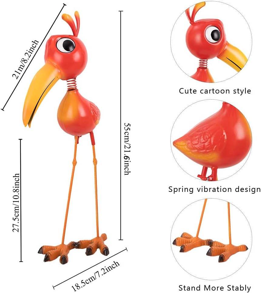 Cute Funny Metal Cardinal Whimsical Bird Statue Sculpture Art Decor Home Modern Yard Patio Lawn Ornament Outdoor Backyard Porch Decoy Pond - Bellamente Decorations