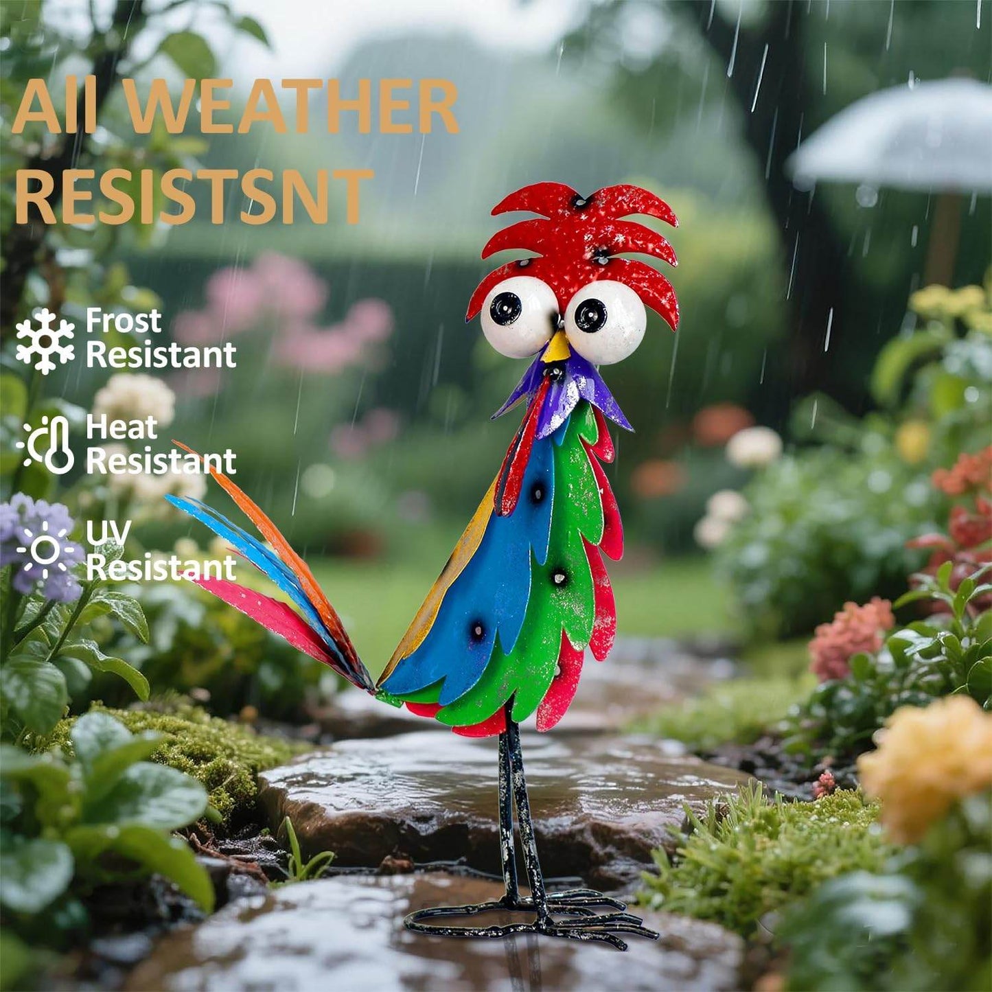 Cute Funny Metal Rooster Whimsical Bird Statue Sculpture Art Decor Home Modern Yard Patio Lawn Ornament Outdoor Backyard Porch Decoy Pond - Bellamente Decorations