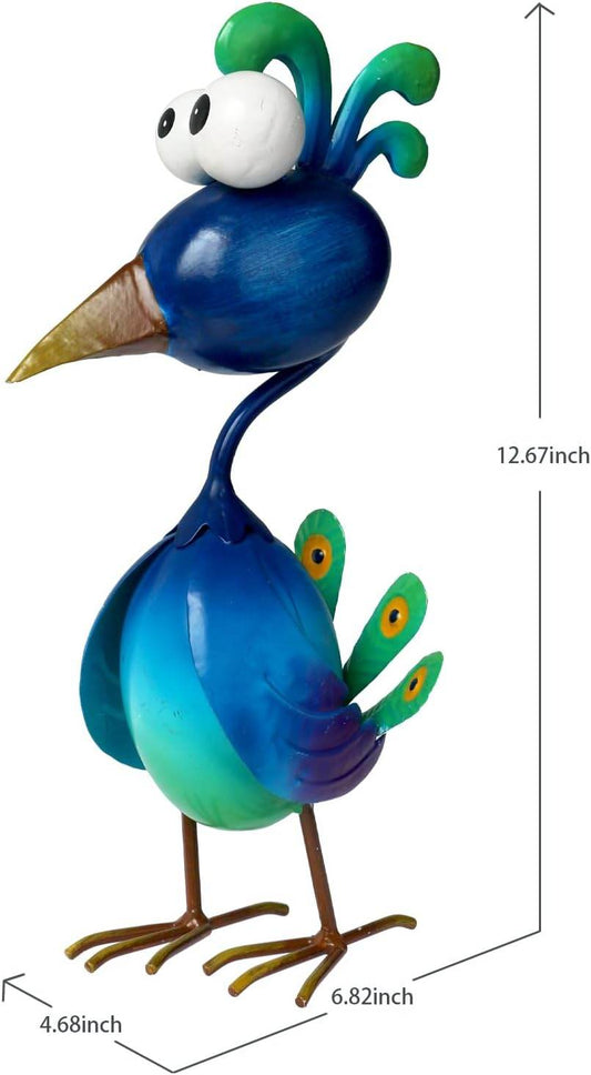 Funny Cute Metal Peacock Statue Sculpture Bird Art Decor Home Modern Yard Patio Lawn Vintage Ornament Outdoor Backyard Porch Decoy Pond - Bellamente Decorations