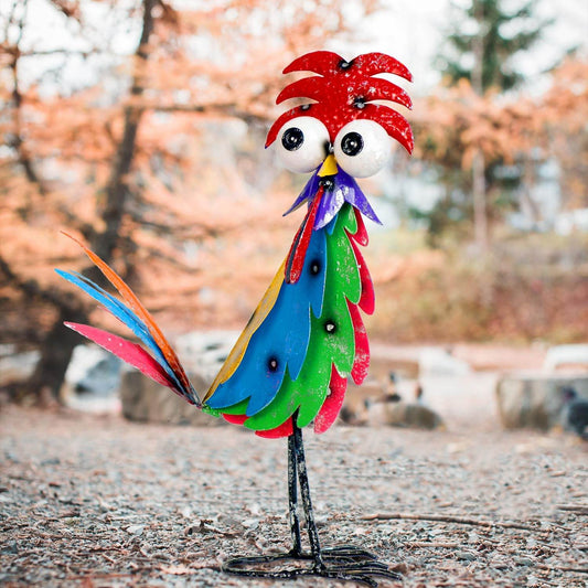 Cute Funny Metal Rooster Whimsical Bird Statue Sculpture Art Decor Home Modern Yard Patio Lawn Ornament Outdoor Backyard Porch Decoy Pond - Bellamente Decorations