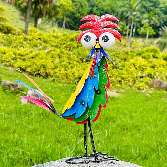 Cute Funny Metal Rooster Whimsical Bird Statue Sculpture Art Decor Home Modern Yard Patio Lawn Ornament Outdoor Backyard Porch Decoy Pond - Bellamente Decorations
