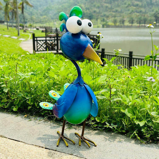 Funny Cute Metal Peacock Statue Sculpture Bird Art Decor Home Modern Yard Patio Lawn Vintage Ornament Outdoor Backyard Porch Decoy Pond - Bellamente Decorations